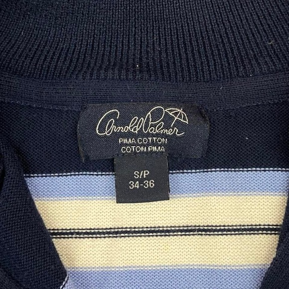 Arnold Palmer Pima Cotton Striped Quarter Zip Pullover Golf Sweater Men's S - Picture 2 of 7